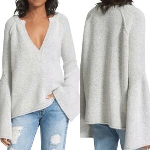 Free People Urban Outfitters Light Gray Bell Sleeve V-Neck Sweater Medium
